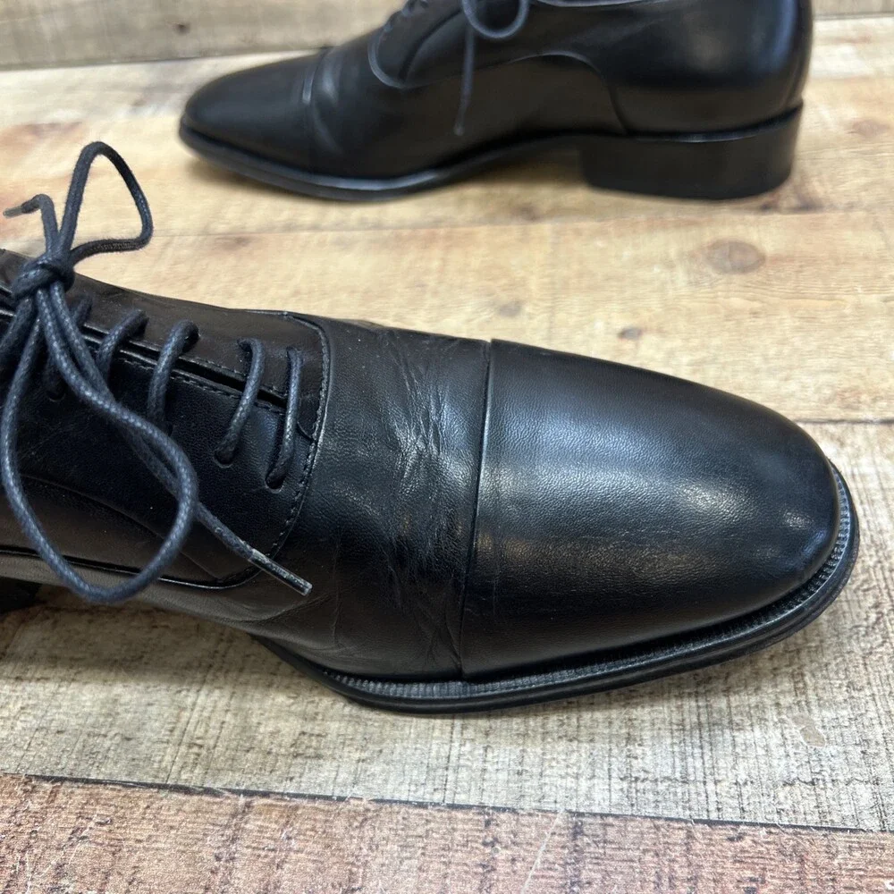 Bruno Magli Mens Black Leather Cap Toe Dress Shoes Size 6.5 UK 8.5 US